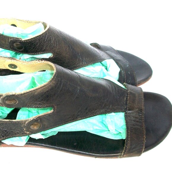 Bed-Stu Soto Rustic Boho Brown Leather Rear Zip Flat Sandals - Picture 2 of 9